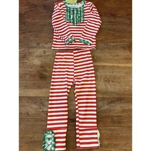 NWT Sugar Bee Ruffle Buttflap Pajamas Christmas Striped Holiday Lounge Size 18 M